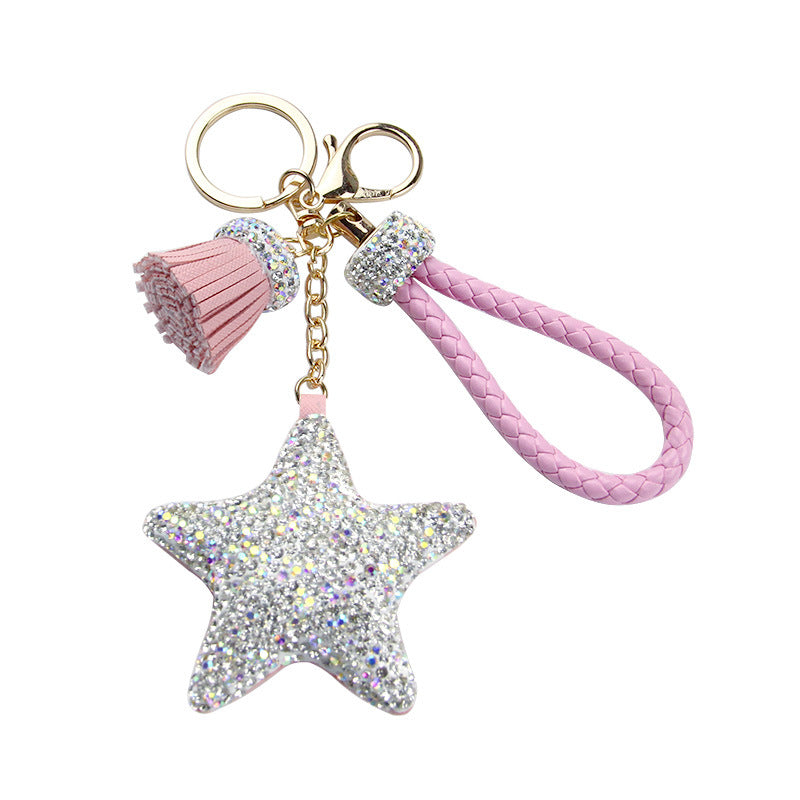 Wholesale Diamond Inlaid Pentagram Leather Key Ring